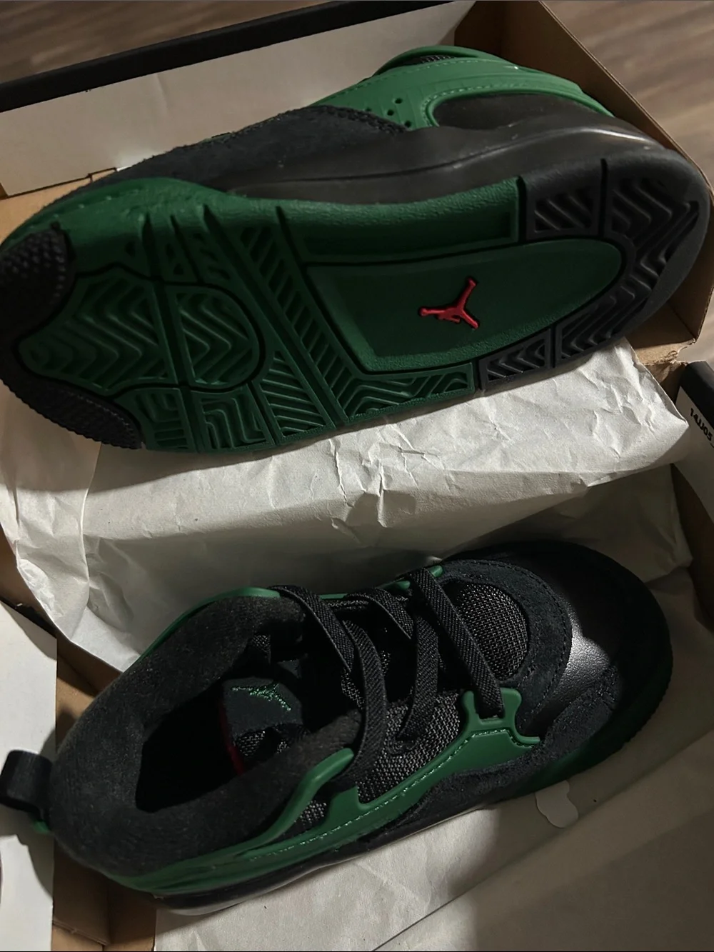 Jordan Black and Green Kids Lace-Up Sneakers